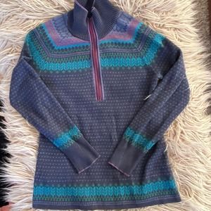 Eddie Bauer 1/2 Zip Fair Isle Sweater Pullover Medium Shades of Blue and Purple